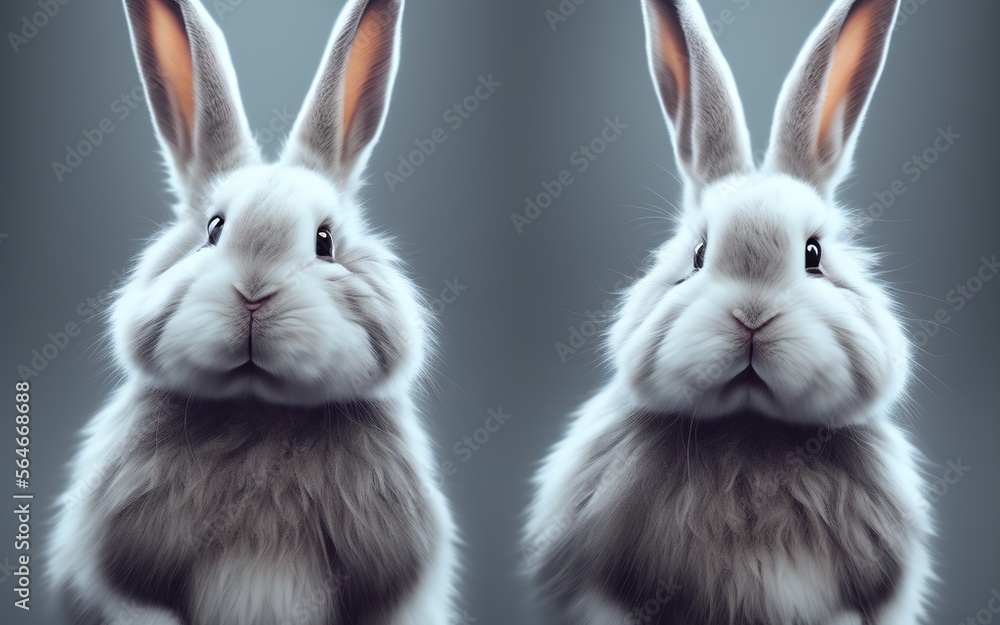 Rabbits on gray background Easter concept