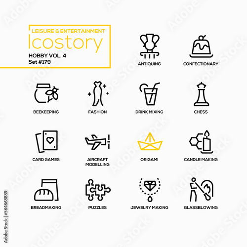 Hobbies and collecting - line design style icons set