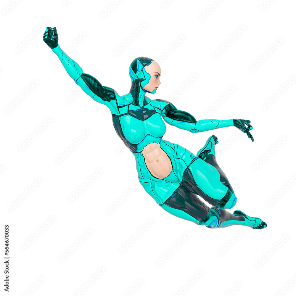 super cyborg girl is doing a swing pose like a comic hero in front view super cyborg girl is doing a swing pose like a comic hero in front view