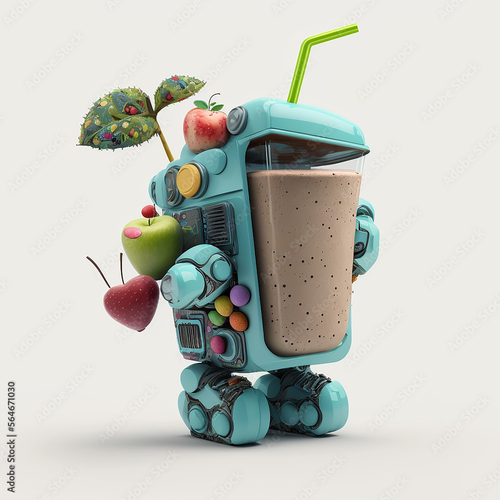 Obraz premium 3D Robot Smoothie Cocktails Futuristic Technology AI