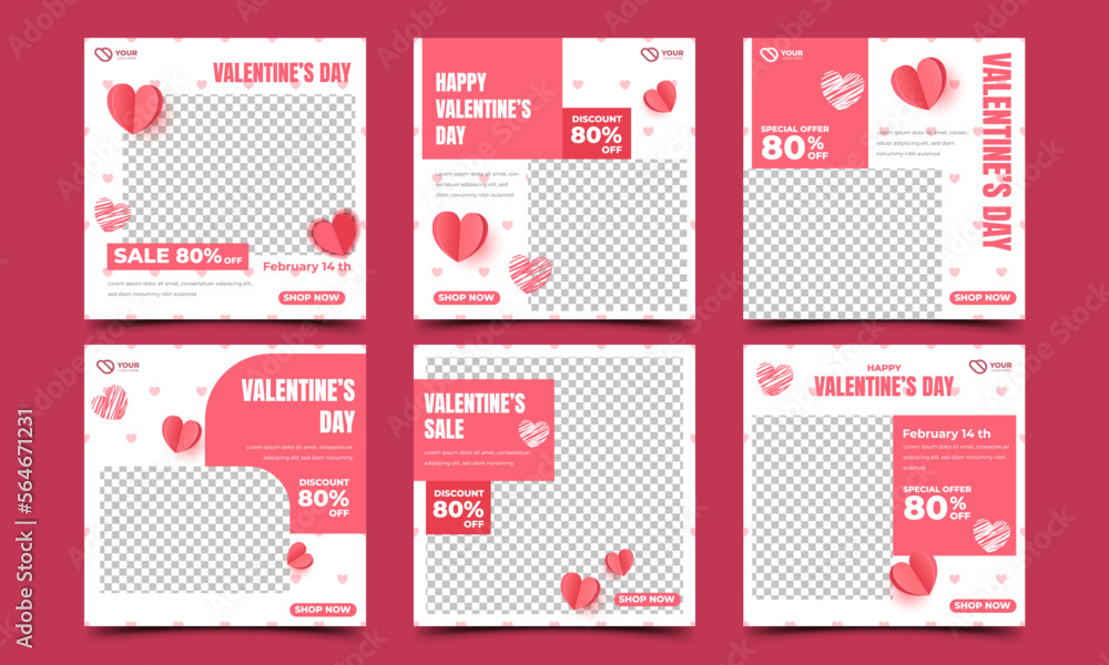 Valentine's day promotion social media post template design collection