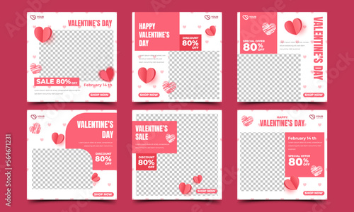 Valentine's day promotion social media post template design collection