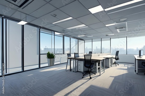 Una imagen realista de una oficina moderna y limpia, generada por inteligencia artificial photo