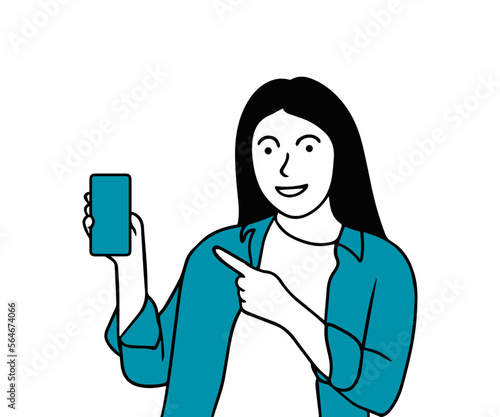 A woman smiles and shows her smartphone screen