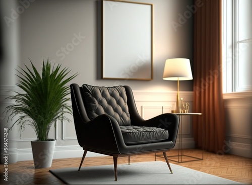 Chair Interior design with mock-up copy space on the wall