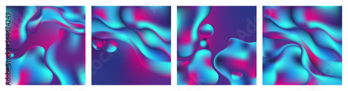 Abstract neon gradient blobs. Fluid contrast bubbles set. Vector illustration