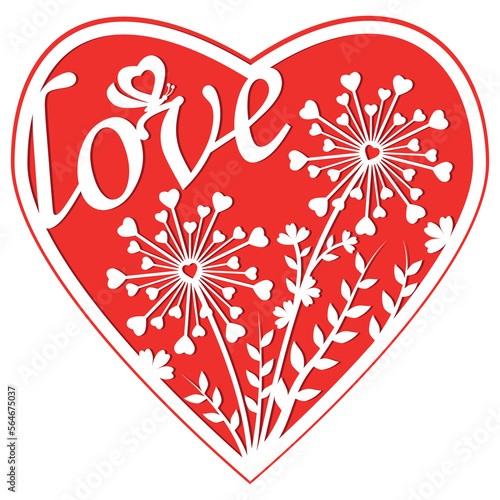 Multi-layered greeting card in the shape of a heart, color vector illustration in the style of papercut