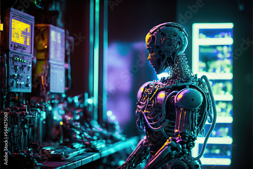 a humanoid robot in an advanced research laboratory futuristic.