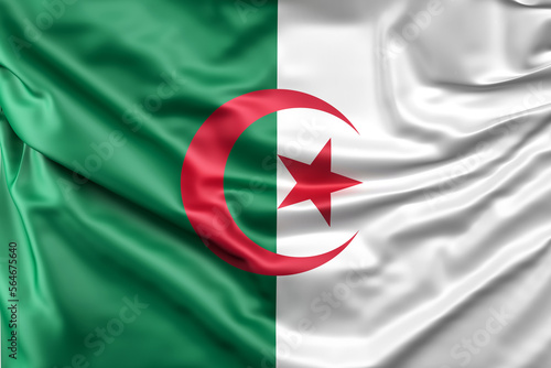 Ruffled Flag of Algeria. 3D Rendering