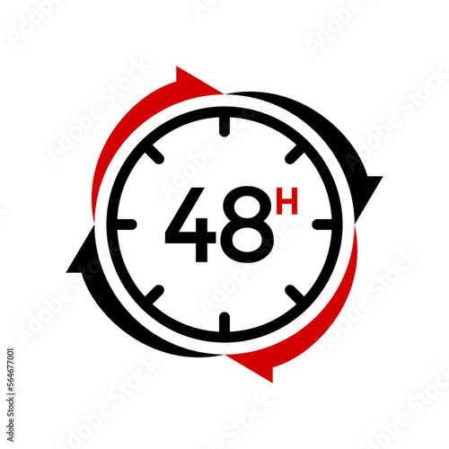 48 Hours vector icon or logo template. Design with red and black color. Can be used for time business.