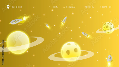 Yellow web banners templates. Presentation. Space explore. Children cartoon vector illustration. Science. Horizontal banners. EPS 10 © ekoari025@gmail.com