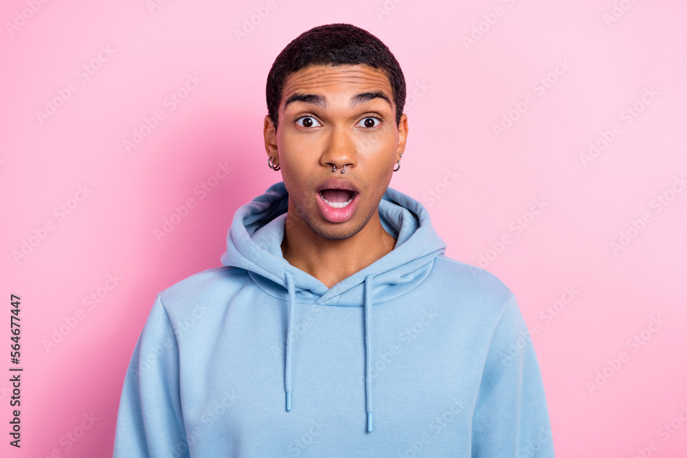 Portrait of impressed speechless person open mouth cant believe isolated on pink color background Portrait of impressed speechless person open mouth cant believe isolated on pink color background