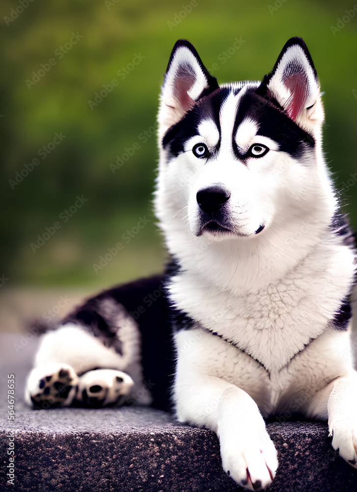 Siberian husky in the city park. Generative AI