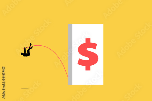 Businessman pole vault jumping dollar. Concept of success, Business challenge, revenue rebound and recover from economic crisis or earning and profit growth jump. 1