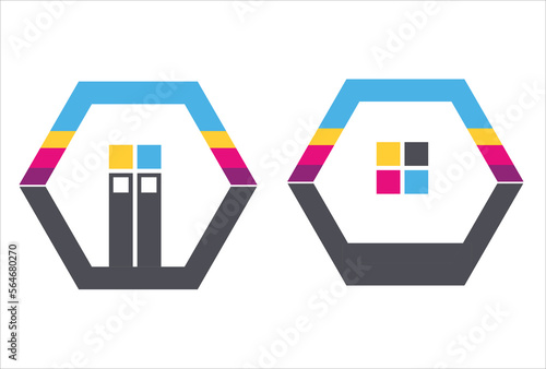 hexagon, real estate,house, home, logo, set of rainbow colorize building symbol icon vector