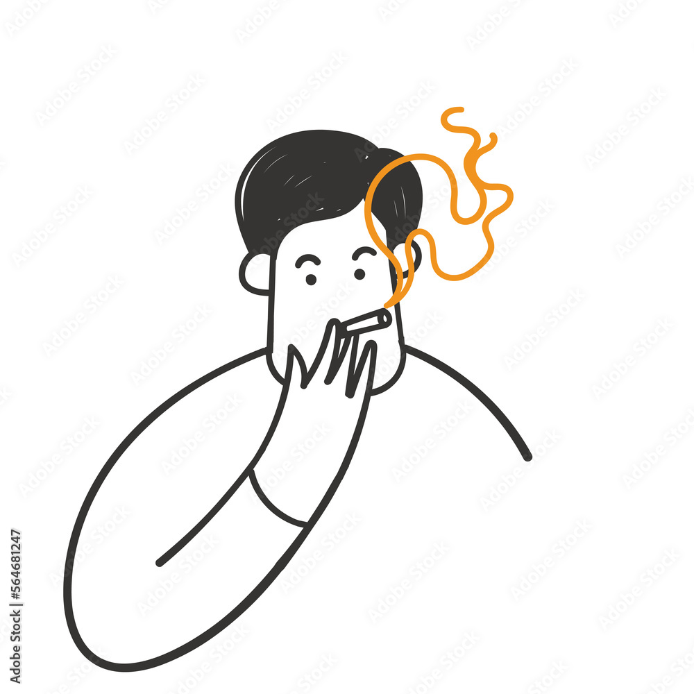 hand drawn doodle a man is smoking a cigarette illustration