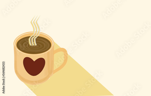 Hot chocolate, a drink in a glass with a heart, a place for text, a color drawing, on a gentle milky background, for design and print