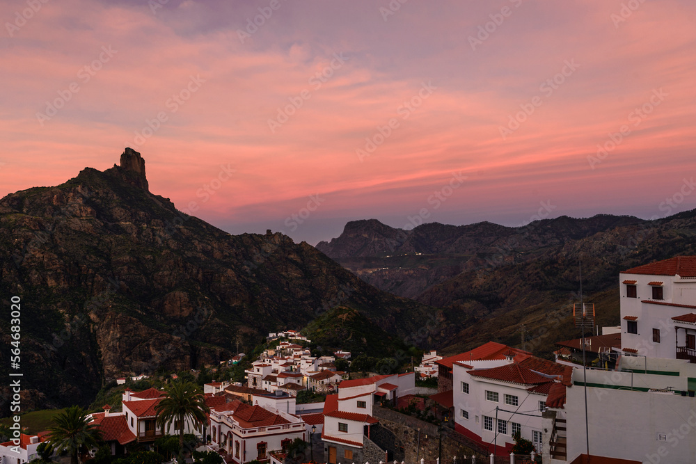Sunset at the tourist village of Tejeda, Gran Canary, Canary Islands, Spain 