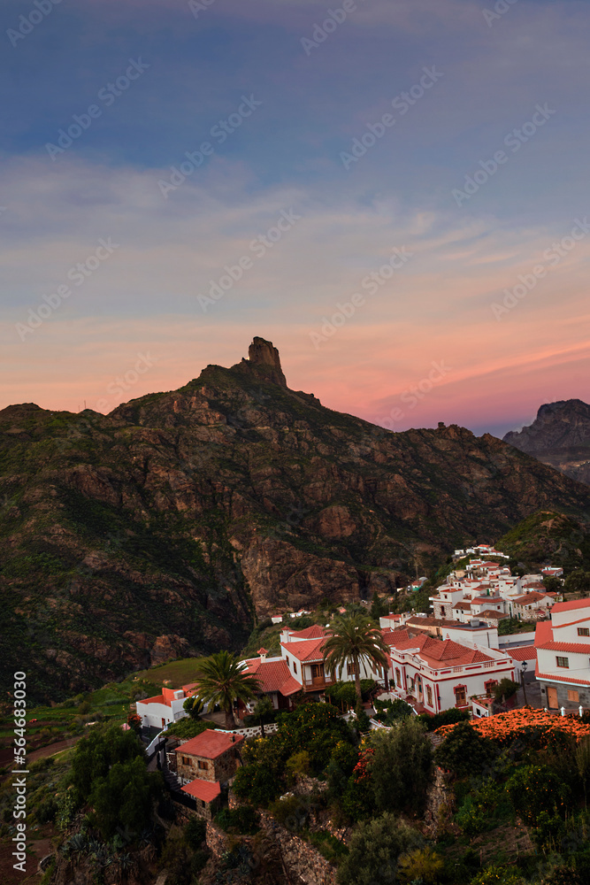 Sunset at the tourist village of Tejeda, Gran Canary, Canary Islands, Spain 