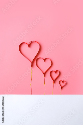 Valentine's Day. Postcard with a declaration of love. Valentine postcard. Red hearts with strings. Place for text
