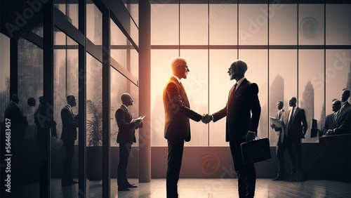 Businessman handshake for teamwork of business merger and acquisition. Generative Ai. photo