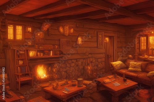 Cosy Cabin With Fireplace created by Generative AI © RandomMg