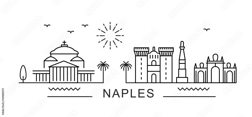Naklejka premium Naples City Line View. Poster print minimal design. Italy
