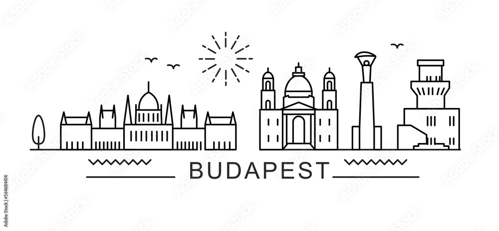 Budapest City Line View. Poster print minimal design. Hungary