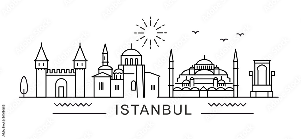 Fototapeta premium Istanbul City Line View. Poster print minimal design. Turkey