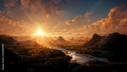 イラスト ファンタジー ゲーム 自然 山 空 雄大 山岳, generative ai