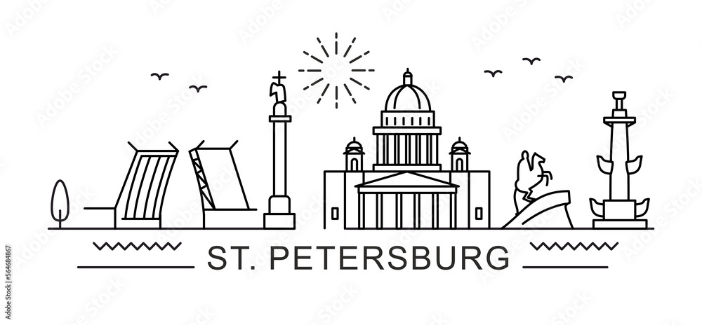 Saint Petersburg City Line View. Poster print minimal design. Russia