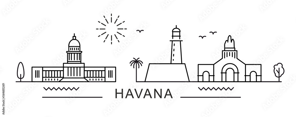 Havana City Line View. Poster print minimal design. Cuba