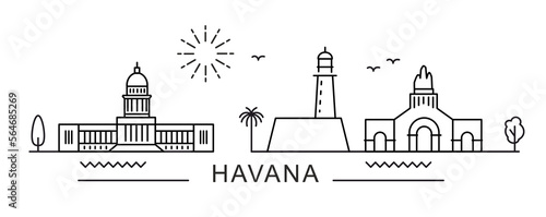 Havana City Line View. Poster print minimal design. Cuba