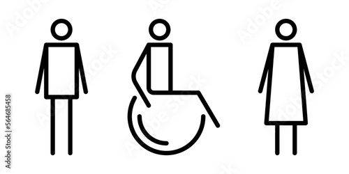 Set of WC sign.  Toilet line icon. Men, women, disabled symbol. Vector illustration, isolated on a white background. 