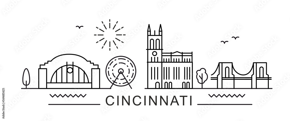 Cincinnati City Line View. Poster print minimal design. United States