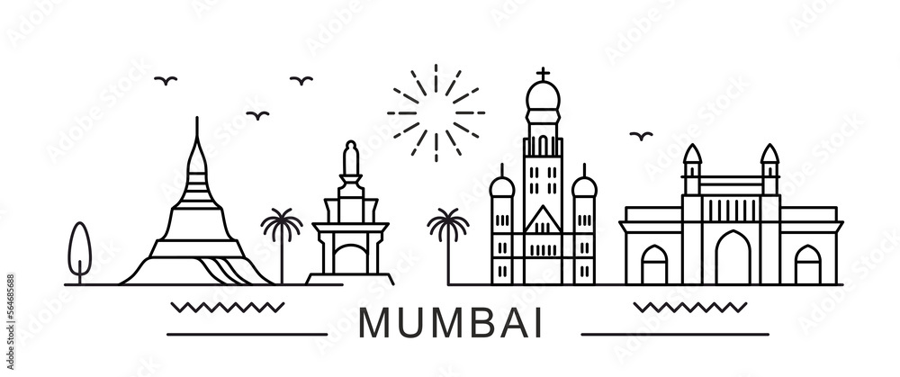 Mumbai City Line View. Poster print minimal design. India