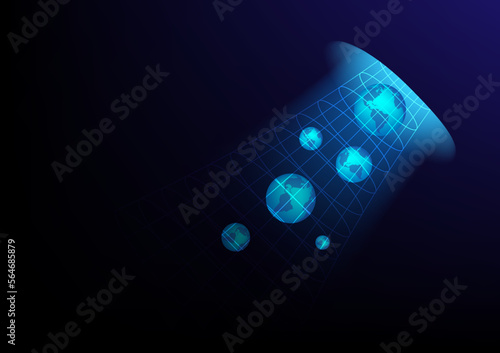 The world enters a black hole abstract background. Parallel world time dimension science concept. Space gravity wormhole. Discovery physics universe vector graphic