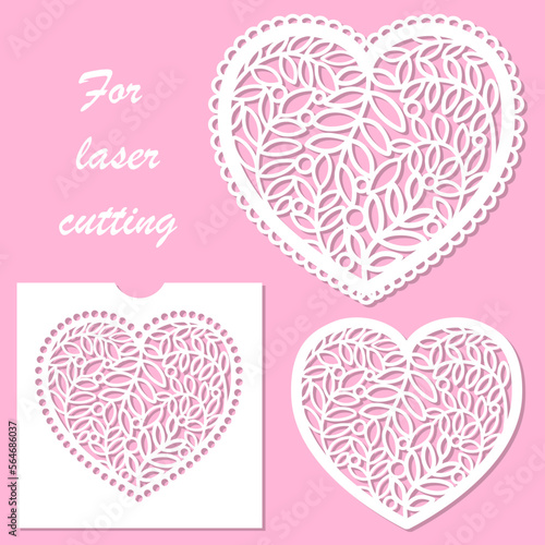 Set of templates for laser cutting. Lacy hearts from for Valentine's day. For the design of wedding envelopes, invitations, interior decorations, stencils. For cutting any material. Vector