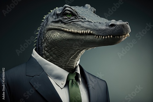 Setting the Trend Alligator in Business Suit Taking Over Office Life Generative AI photo