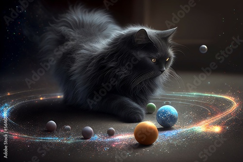 Obraz na płótnie Cat, playing with Marble-Solar-System