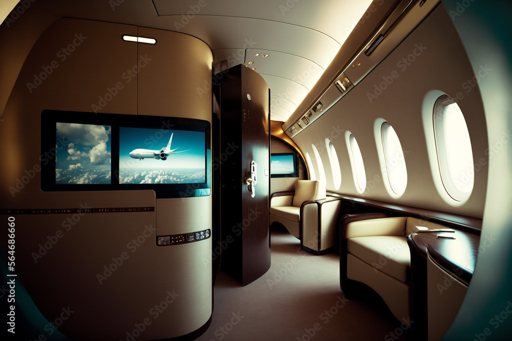 Generative Ai of first class plane interior.	
 - obrazy, fototapety, plakaty 