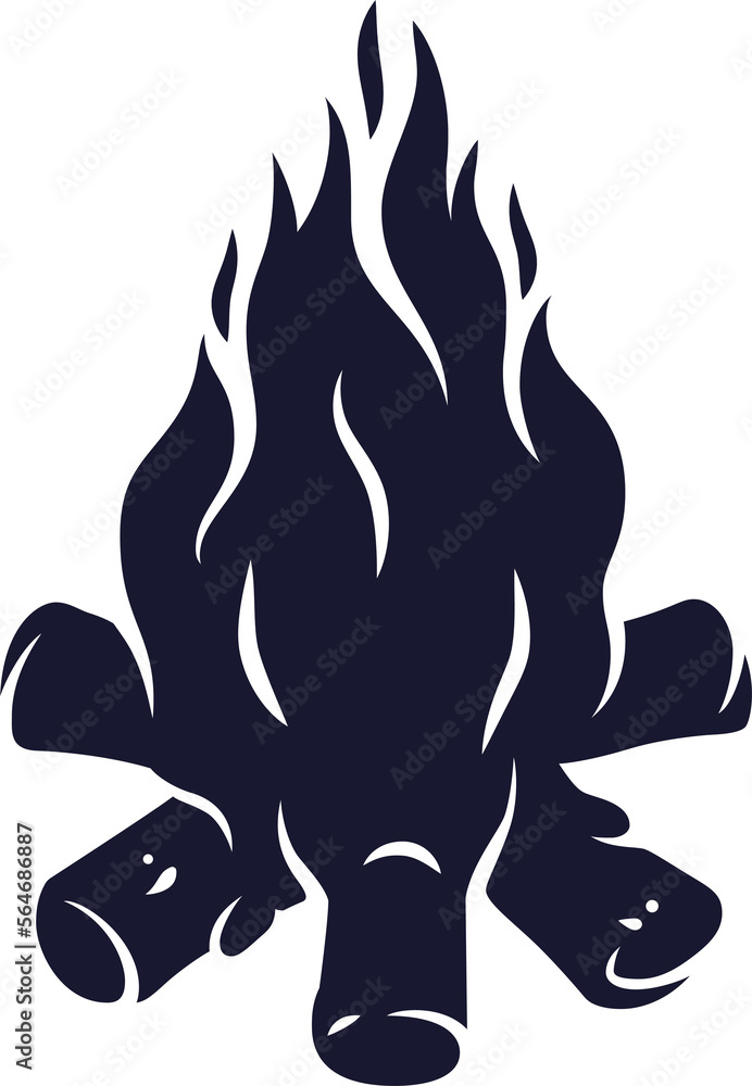 Silhouette of burning bonfire with a large flame for camping. Colored vector Illustration of campfire for traveler and tourist. Outdoor adventure equipment. Sport activity Silhouette of burning bonfire with a large flame for camping. Colored vector Illustration of campfire for traveler and tourist. Outdoor adventure equipment. Sport activity