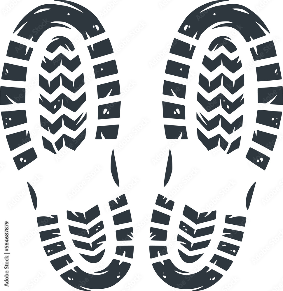 Camping footprint for travel print. Sole, footprints of human shoes