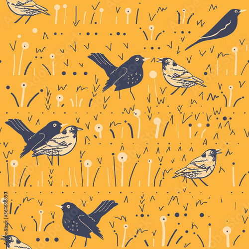 Pack of seamless bird thrush ornaments