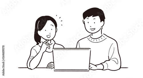 投資・将来を考える夫婦 モノクロver.