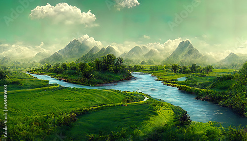 beautiful calm nature landscape background, flowing river