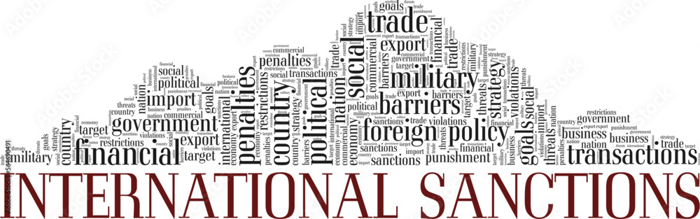 International Sanctions word cloud conceptual design isolated on white background.