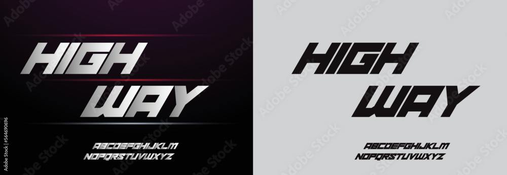 Obraz premium High Way, Game Sport Movie Alphabet Font. Typography modern regular style font for technology, digital, logo design. vector illustration