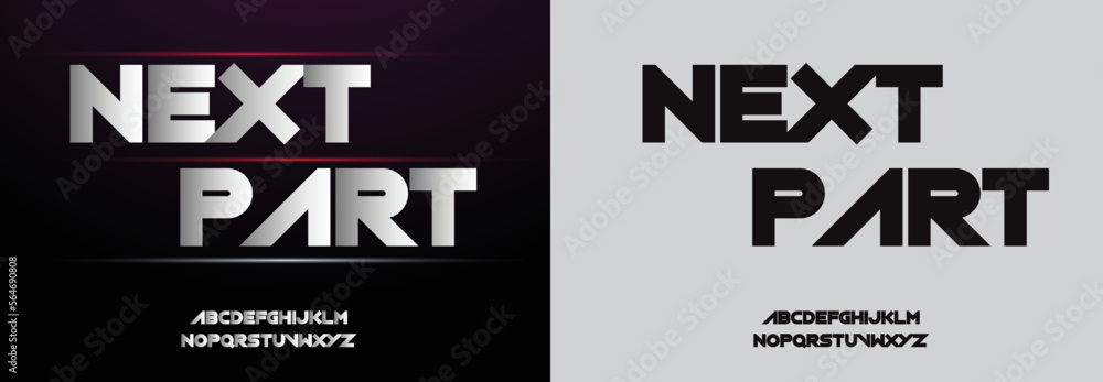 Next Part, Game Sport Movie Alphabet Font. Typography modern regular style font for technology, digital, logo design. vector illustration Next Part, Game Sport Movie Alphabet Font. Typography modern regular style font for technology, digital, logo design. vector illustration