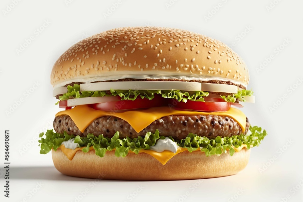 portrait Tasty Hot burger publicity ,isolated on white background, cheese crust seafood topping sauce vegetables delicious fast food,photography,Generative ai portrait Tasty Hot burger publicity ,isolated on white background, cheese crust seafood topping sauce vegetables delicious fast food,photography,Generative ai